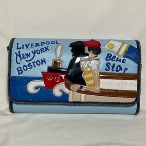 Braccialini “Blue Star” Ocean Liner Wallet - Liverpool, New York, Boston